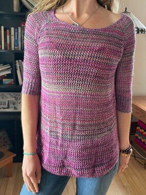 Vintage Y2K 212 New York Open Knit Half Sleeve Colorful Top Womens S Lightweight